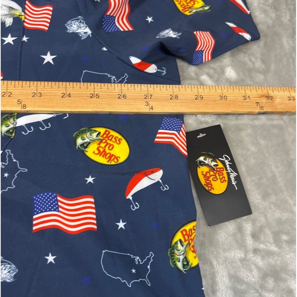 Bass Pro Shops Patriotic Fishing Shirt 2XL USA Flag Eagle July 4th Button Up NWT - Picture 7 of 10